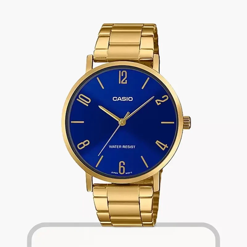 Casio Stainless Steel Blue Dial Gold-tone Men's Watch | MTP-VT01G-2B2